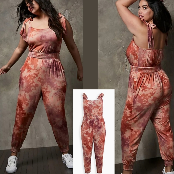 torrid Pants - NWT 3X TORRID SUPER SOFT TIE-DYE PINK TIE-STRAP JUMPSUIT